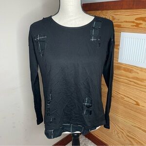 Generation Love Black Ripped Cutout Plaid Wool Silk Blend Sweater Extra Small